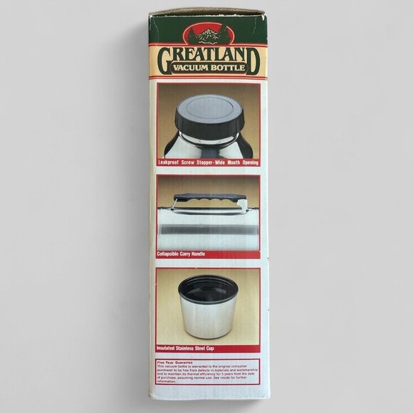 Greatland Vacuum Bottle Thermos 1 Liter Stainless Steel Insulated Cup Handle Box - Picture 4 of 5